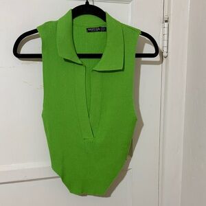 Nasty Gal Bright Green Collared LOW cut tank top